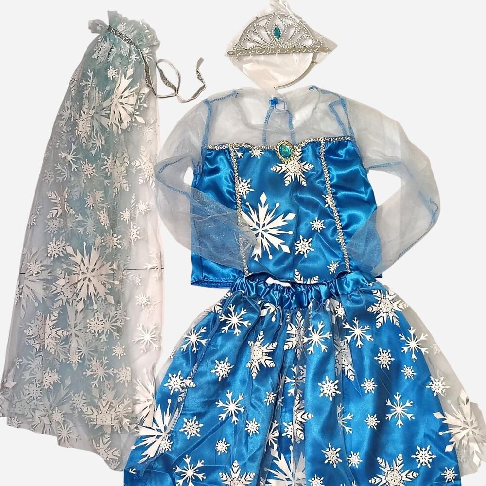 Princess Elsa Frozen Costume Set with Cape & Tiara Size XS (4-5T)
